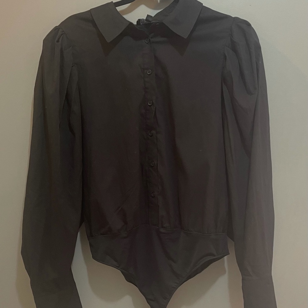 Black Danielle Bernstein Puff Sleeve Button-up Blouse Size L